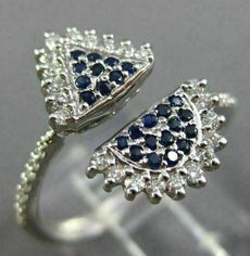 ESTATE WIDE .38CT DIAMOND & AAA SAPPHIRE 14KT WHITE GOLD MULTI SHAPE PAVE RING