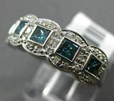 ESTATE WIDE 1.17CT WHITE & BLUE DIAMOND 14KT WHITE GOLD SQUARE ANNIVERSARY RING