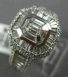 ESTATE LARGE 1.92CT ROUND & BAGUETTE DIAMOND 18K WHITE GOLD OCTAGON PROMISE RING