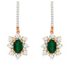 1.50CT DIAMOND & AAA EMERALD 14KT ROSE GOLD OVAL & ROUND FLOWER HANGING EARRINGS