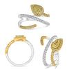 WIDE 1.08CT WHITE & FANCY YELLOW DIAMOND 14KT 2 TONE GOLD PEAR SHAPE SNAKE RING