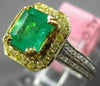 ESTATE 2.10CT WHITE & FANCY YELLOW DIAMOND & AAA EMERALD 18K 2 TONE GOLD 3D RING