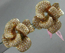 ESTATE LARGE 2.51CT DIAMOND 18KT ROSE GOLD 3D HANDCRATED FLOWER CLIP ON EARRINGS