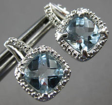 2.13CT DIAMOND & AAA AQUAMARINE 14KT WHITE GOLD CUSHION & ROUND HANGING EARRINGS