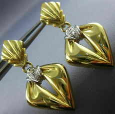 ANTIQUE LARGE .15CT DIAMOND 18KT 2 TONE GOLD TRIANGULAR HANGING EARRINGS #20582