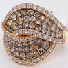 LARGE 2.79CT MULTI COLOR DIAMOND 18KT ROSE GOLD MULTI ROW CRISS CROSS LOVE RING