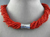 ANTIQUE AAA CORAL STAINLESS STEEL 3D MULTI STRAND BEADED BOW NECKLACE #25872