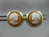 ANTIQUE ROUND 14KT YELLOW GOLD ITALIAN HANDCRAFTED LADY CAMEO EARRINGS #22741