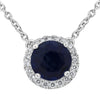 2.39CT DIAMOND & AAA SAPPHIRE 18KT WHITE GOLD ROUND SOLITAIRE HALO LOVE NECKLACE