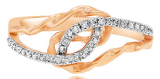 ESTATE .14CT DIAMOND 14KT ROSE GOLD 3D CRISS CROSS DOUBLE WAVE LEAF RING