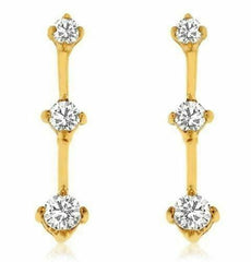 ESTATE .50CT DIAMOND 14KT YELLOW GOLD CLASSIC 3 STONE JOURNEY HANGING EARRINGS