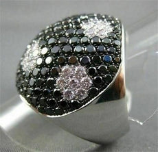 ESTATE LARGE 2.47CT BLACK & WHITE DIAMOND 18KT WHITE & BLACK GOLD FLOWER RING
