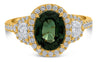 LARGE 3.21CT DIAMOND & AAA GREEN SAPPHIRE 18KT YELLOW GOLD OVAL ENGAGEMENT RING