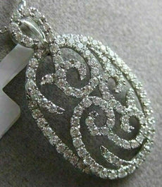 ESTATE LARGE .78CT DIAMOND 18K WHITE GOLD 3D OPEN OVAL FILIGREE FLOATING PENDANT