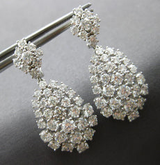 ESTATE LARGE 5.51CT DIAMOND 18KT WHITE GOLD CLUSTER TEAR DROP HANGING EARRINGS