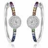 ESTATE .86CT DIAMOND & AAA MULTI COLOR SAPPHIRE 14K WHITE GOLD HOOP EARRINGS