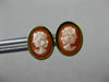 ESTATE OVAL 14KT YELLOW GOLD HANDCRAFTED LADY SHELL CAMEO EARRINGS 10mm #19573