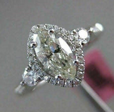 ESTATE .78CT WHITE & YELLOWW DIAMOND 18K WHITE GOLD CLASSIC HALO ENGAGEMENT RING