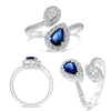 LARGE 1.29CT DIAMOND & AAA SAPPHIRE 14KT WHITE GOLD PEAR SHAPE & ROUND HALO RING
