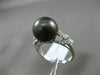 ESTATE .16CT DIAMOND 18KT WHITE GOLD 3D TAHITIAN PEARL FLOWER LEAF SOLITARE RING