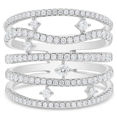 LARGE 1.0CT DIAMOND 14KT WHITE GOLD ROUND MULTI ROW ETOILE FUN ANNIVERSARY RING
