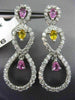 ESTATE LARGE 4.11CT DIAMOND & AAA PINK & YELLOW SAPPHIRE 18K WHITE GOLD EARRINGS