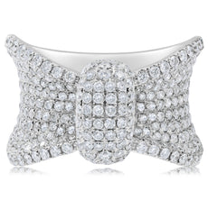 ESTATE LARGE 2.45CT DIAMOND 18KT WHITE GOLD 3D ROUND PAVE OVAL BOW FUN RING