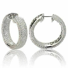 ESTATE WIDE 6.58CT DIAMOND 18KT WHITE GOLD 3D MULTI ROW INSIDE OUT HOOP EARRINGS