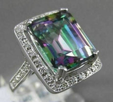 ESTATE 4.76CTW DIAMOND & AAA MYSTIC TOPAZ 14KT WHITE GOLD HALO 3D FILIGREE RING