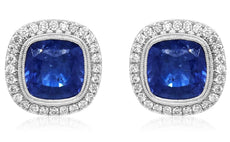 9.38CT DIAMOND & AAA SAPPHIRE 18KT WHITE GOLD CUSHION & ROUND FILIGREE EARRINGS
