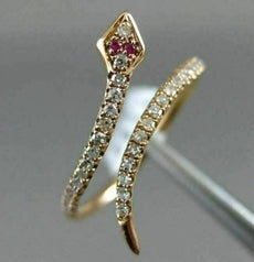 ESTATE WIDE .20CT DIAMOND & AAA RUBY 14KT ROSE GOLD 3D SWIRL SNAKE FUN RING