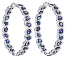 19.38CT DIAMOND & AAA SAPPHIRE 18K WHITE GOLD ROUND MULTI SHAPE HANGING EARRINGS