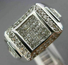 ESTATE 1.75CT ROUND & PRINCESS DIAMOND 14KT WHITE GOLD 3D HANDCRAFTED MENS RING