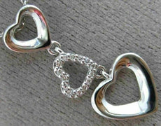 ESTATE .06CT DIAMOND 14KT WHITE GOLD 3D OPEN TRIPLE HEART FLOATING LOVE PENDANT