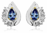 ESTATE 1.30CT DIAMOND & AAA TANZANITE 14KT WHITE GOLD CLASSIC TEAR DROP EARRINGS