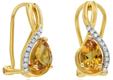 1.19CT DIAMOND & AAA CITRINE 14K YELLOW GOLD ROUND & PEAR SHAPE CLIP ON EARRINGS