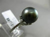 ESTATE LARGE .38CT DIAMOND 18KT WHITE GOLD TAHITIAN PEARL FLOWER SOLITARE RING