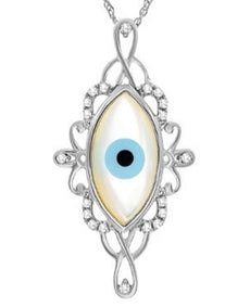 1.94CT DIAMOND & AAA MOTHER OF PEARL 14KT WHITE GOLD 3D LUCKY EVIL EYE PENDANT