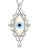 1.94CT DIAMOND & AAA MOTHER OF PEARL 14KT WHITE GOLD 3D LUCKY EVIL EYE PENDANT