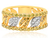 WIDE .80CT WHITE & FANCY YELLOW DIAMOND 14KT 2 TONE GOLD OPEN FILIGREE FUN RING