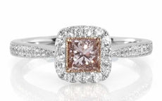 .71CT WHITE & PINK DIAMOND 18KT WHITE & ROSE GOLD PRINCESS HALO ENGAGEMENT RING