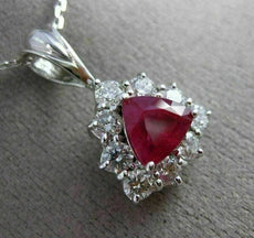 ESTATE LARGE 3.12CT DIAMOND & RUBY 18K WHITE GOLD TRILLION HALO FLOATING PENDANT