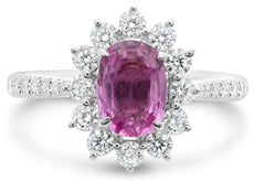 2.13CT DIAMOND & AAA PINK SAPPHIRE 18KT WHITE GOLD OVAL FLOWER ENGAGEMENT RING