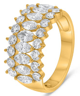LARGE 2CT DIAMOND 14KT YELLOW GOLD MARQUISE ROUND 3 ROW WEDDING ANNIVERSARY RING
