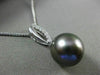 ESTATE .11CT DIAMOND 14K WHITE GOLD 3D TAHITIAN PEARL OPEN LEAF FLOATING PENDANT