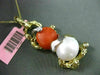 ESTATE LARGE .06CT DIAMOND CORAL PEARL 14K 2 TONE GOLD NUGGET FLOATING PENDANT