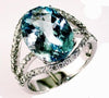 LARGE 10.64CT DIAMOND & AAA BLUE TOPAZ 14KT WHITE GOLD 3D OVAL & ROUND FUN RING