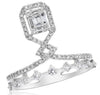 ESTATE WIDE .52CT DIAMOND 14KT WHITE GOLD 3D ROUND & BAGUETTE CLUSTER FUN RING