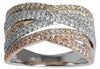 ESTATE WIDE .75CT DIAMOND TRI COLOR 14KT GOLD ROUND CRISS CROSS X MULTI ROW RING