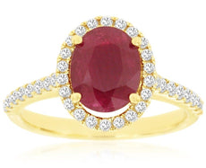 2.74CT DIAMOND & AAA RUBY 14K YELLOW GOLD 3D OVAL SOLITAIRE HALO ENGAGEMENT RING